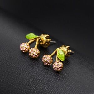 Juicy Couture Gold Tone Cute Pink Cherry Stud Earrings NWT